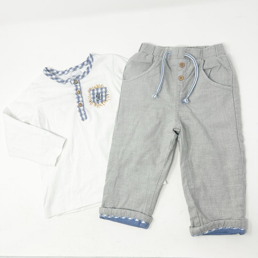 Cadet Rousselle Toddler Boys Long‎ Sleeve Henley Top & Pants Outfit Set Size 18M